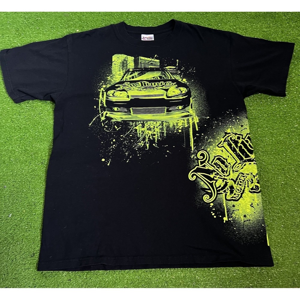 Y2K NASCAR Shirt LG Neon & Black Tx Motor Speedway Graphic Tee No Limits Racing